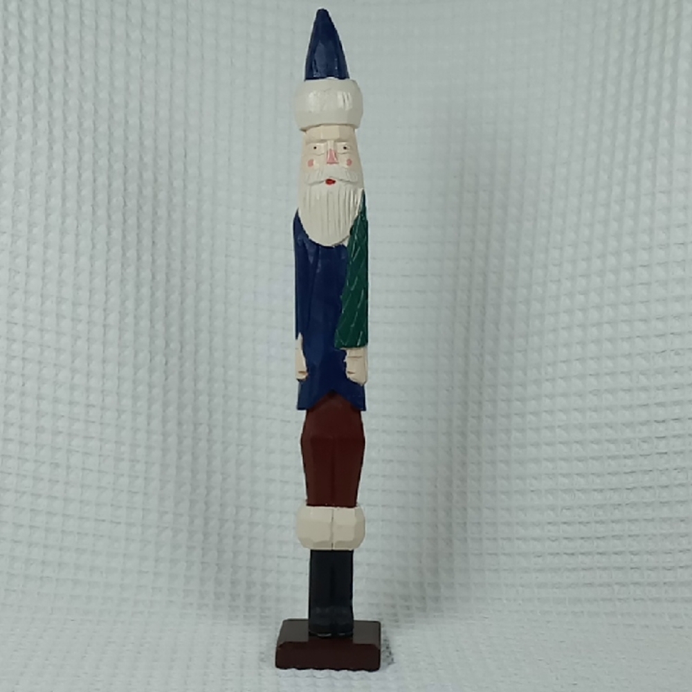 Vintage Albert E. Price Wooden Hand Carved/Painted Skinny/Pencil Santa W/Tree